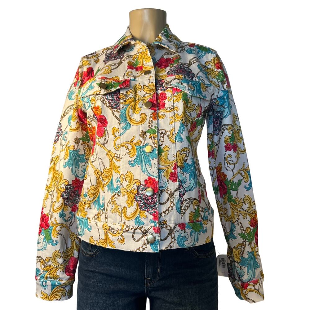 Boston Proper, Medallion Chain Print Denim Jacket Size XS